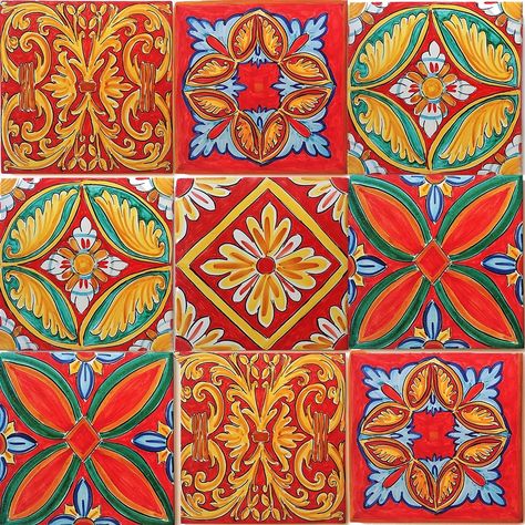 Designed to celebrate the vibrant colors of traditional Sicilian pottery, La Fauci's classic tiles are entirely handcrafted. They are available in a wide selection of sizes, patterns, and shapes. Unleash your creativity and start your next interior decoration project! Sicilian Pattern, Sicilian Pottery, Sicilian Decor, Sicilian Tiles, Italian Tiles Pattern, Tiles Handmade, Classic Tile, Tile Panels, Italian Tiles