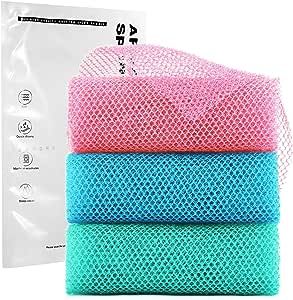 3 Pieces African exfoliating net African Net Long Net Bath Sponge Exfoliating Shower Body Scrubber Back Scrubber Skin Smoother,Great for Daily Use (Pink, Blue, Green) African Net Sponge, Bath Sponges, Back Scrubber, Body Scrubber, Bath Sponge, Purple Grey, Makeup Skin Care, Pharmacy Gifts, Smooth Skin