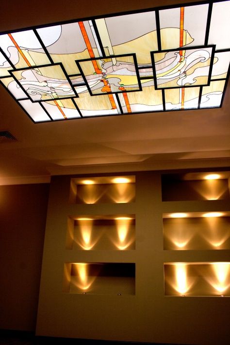 Stained Glass Skylight, Ceiling Skylight, Stained Glass Ceiling, Skylight Design, Hanging Stained Glass, Stained Glass Studio, Stained Glass Window Panel, Wooden Ceilings, Tray Ceiling