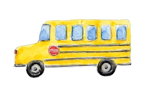 Watercolor School Bus, Bus Watercolor, School Bus Art, School Bus Drawing, Bus Drawing, Halftone Design, Bus Art, Yellow School Bus, Doodle Background