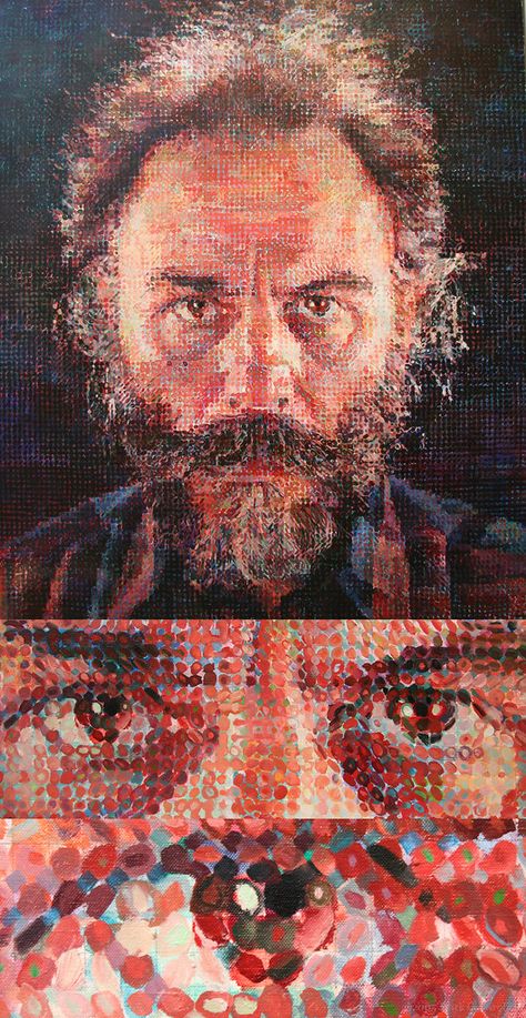 Personal Identity Art Projects, Cross Hatched Portrait, Pointilism Art Portraits, Grid Method Drawing Portraits, Chuck Close Paintings, Van Gogh Close Up, Chuck Close Art, Chuck Close Portraits, Chuck Close Portraits Art Lessons