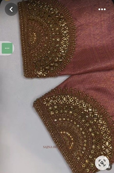 Portrait Aari Work, Blouse Designs Beads Work, Different Aari Work Designs, Copper Aariwork Blouse Designs, Sleeve Beads Work, Back Neck Aari Designs For Blouses, Wedding Blouse Embroidery, Sleeve Aari Work Design, Aari Work Hand Design