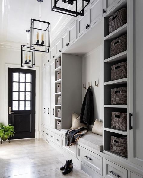 Mudroom ideas @hfgdesigninc Modern English Country, Mudroom Flooring, Herringbone Wood Floor, Mud Room Storage, Mudroom Design, Built In Bench, Mud Room, Dream Spaces, Custom Home Builders