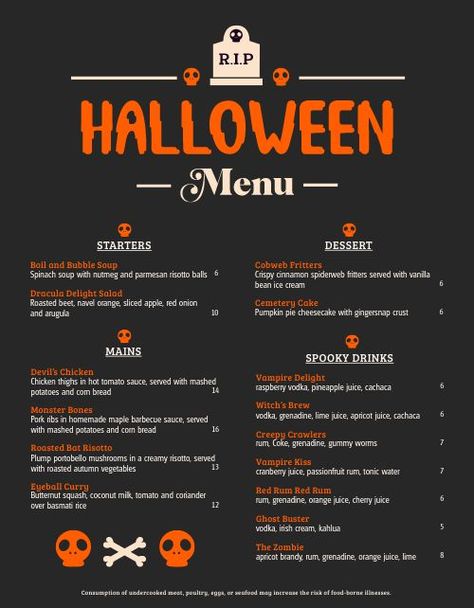 Gravestone Halloween Menu Design Template by MustHaveMenus Halloween Menu Board, Halloween Menu Design, Halloween Food Menu, Pumpkin Menu, Holiday Dinner Menu, Halloween Writing Prompts, Halloween Template, Autumn Core, Halloween Pizza