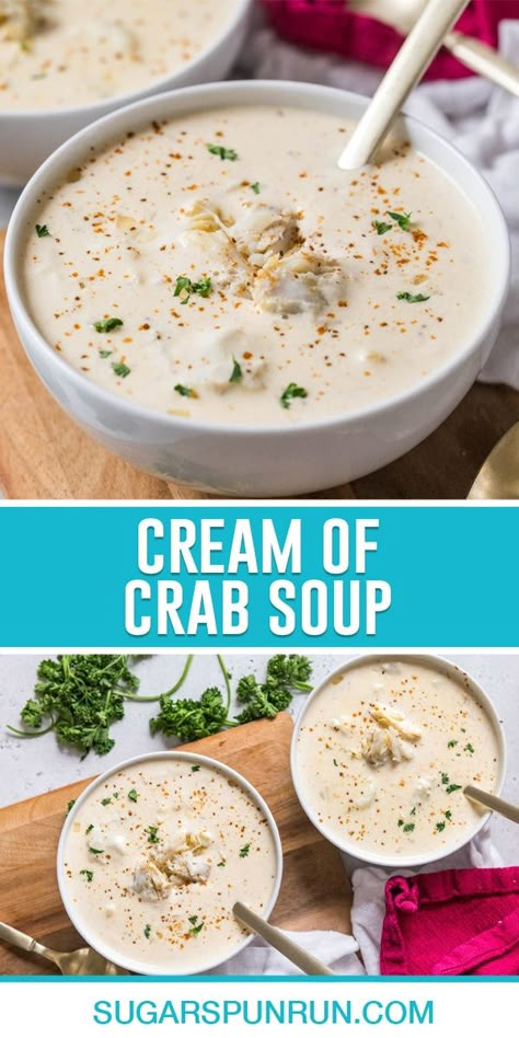 This authentic, Maryland-style cream of crab soup is pure and simple perfection! My classic recipe is made with 10 ingredients and finishes in 35 minutes. Recipe includes a how-to video! Low Country Recipes, Best Cream Of Crab Soup Recipe, She Crab Soup Recipe, Cream Of Crab Soup Recipe, Cream Of Crab, Crab Soup Recipe, Crab Soup Recipes, She Crab Soup, Crab Bisque