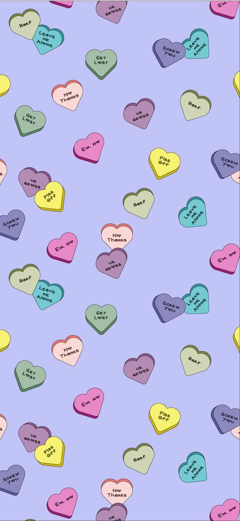 Message Background Wallpapers, Valentines Lock Screen Iphone Wallpapers, Candy Background Wallpapers, Candy Heart Background, Conversation Heart Wallpaper, Anti Valentines Day Wallpaper Iphone, Candy Hearts Wallpaper, Candy Hearts Aesthetic, Valentines Phone Wallpaper