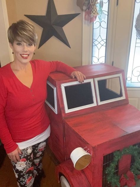 Big Red Truck Christmas Tree Stand, Red Truck Christmas Party Ideas, Red Truck Christmas Crafts Diy, Truck Tree Stand, Vintage Truck Christmas Tree, Diy Wood Truck Decor, Red Truck Tree Stand, Vintage Red Truck Christmas Decor, Diy Cardboard Pickup Truck