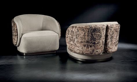 These furnishing elements are designed with attention to detail and sartorial precision, which both fit nicely into the company's philosophy. Neoclassical Interior Design, Single Seater Sofa, Neoclassical Interior, Furniture Showroom, Attention To Detail, Armchair Design, Chairs Armchairs, Lounge Sofa, Arm Chair