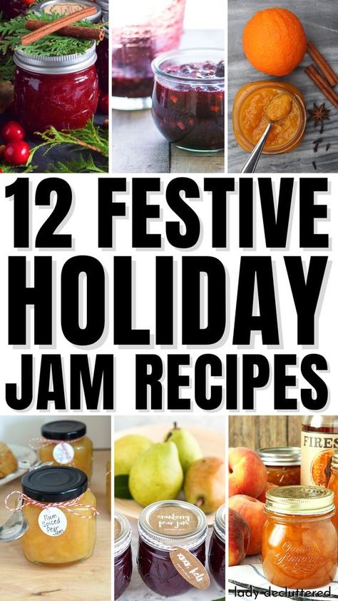 The holiday season is finally upon us and with it comes the excitement of festive gatherings, gift exchanges, and indulgent meals. One thing that simply cannot be missed during this time of year is a jar of delicious homemade jam. Whether you prefer classic flavors or more creative combinations, there is nothing quite like a dollop of jam spread onto a warm piece of toast or a flaky croissant. - Lady Decluttered | Easy Christmas Jam Recipes Christmas Jam Gift Ideas, Winter Jams And Jellies, Jams And Jelly Recipes Christmas Gifts, Fun Jam Recipes, Small Batch Jam Recipes, Winter Jam Recipes, Merry Christmas Jam Recipe, Spiced Christmas Jam Recipes, Jam Canning Recipes