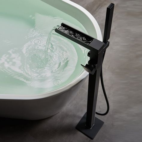 Black Bathtub Faucet, Freestanding Faucet, Waterfall Tub Faucet, Freestanding Bathtub Faucet, Freestanding Tub Faucet, Modern Deck, Freestanding Tub Filler, Contemporary Shower, Waterfall Faucet