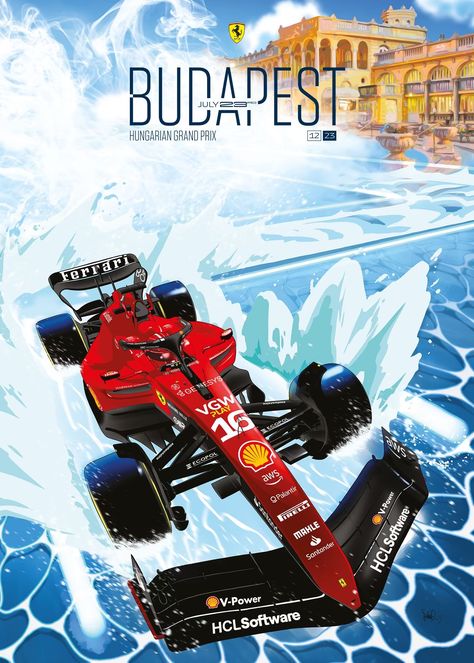 Grand Prix Posters, Hungarian Grand Prix, Auto Racing Events, F1 Art, Formula 1 Car Racing, F1 Poster, Racing Posters, Poster Design Inspiration, Scuderia Ferrari