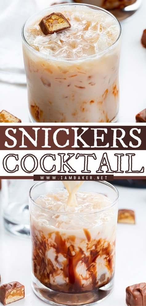 Yummy Cocktails Easy, Drinks With Cream, Chocolate Drinks Alcohol, Amaretto Vodka Drinks Recipes, Chocolate Mixed Drinks, Heavy Cream Cocktails, Vanilla Vodka Drinks Recipes, Snickers Cocktail, Chocolate Dessert Cocktails