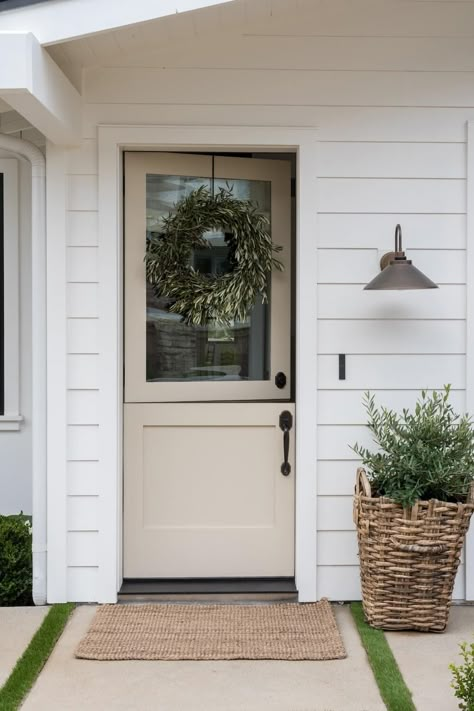 Cardiff Cottage - Garden Studio Tan Front Door White House, Front Door On Side Of House Entrance, Bedroom With Exterior Door, Front Door Cottage Style, Modern Cottage Backyard, Cottage Style Home Exterior, Front Exterior House, Tan Front Door, Beach House Landscape