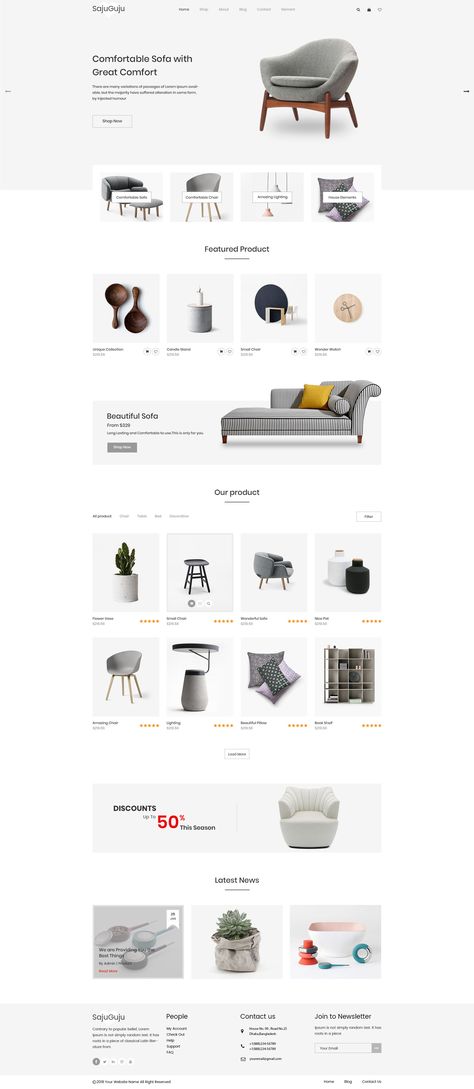 SajuGuju Minimal PSD E-commerce Template Preview - ThemeForest E Commerce Homepage Design, Furniture Ecommerce Web Design, Eccomerce Website Design, Website Design Shop, Furniture Web Design, Furniture Website Design, Furniture Websites, Minimalist Theme, Furniture Website