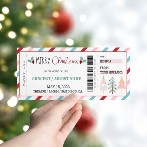 EDITABLE Show Ticket, Christmas Surprise Concert Ticket, Instant Download Surprise Ticket to Christmas Concert Template for Any Occasion TWO SIZES ARE AVAILABLE Size 8.75" x 3.75" Size 7" x 3" Concert Ticket Template Free, Concert Template, Concert Ticket Gift, Ticket Template Free, Concert Ticket Template, Concert Gift, Concert Ticket, Christmas Concert, Ticket Design