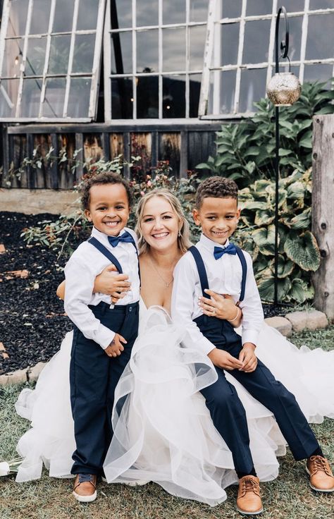 Ring bearers sitting in bride's lap Groomsmen And Ring Bearer Pictures, Ring Bearer Photos With Bride, Wedding Photos Ring Bearer, Bride With Ring Bearer Pictures, Groom With Ring Bearer Pictures, Groom And Ring Bearer Pictures, Bride And Ring Bearer Pictures, Ring Bearer Pictures, Wedding Photo Ideas Family Group Shots