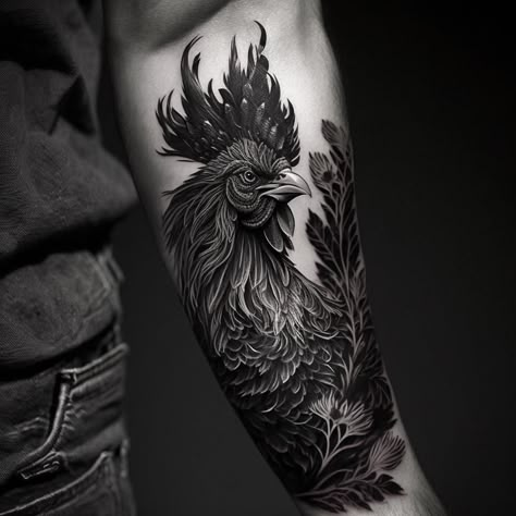 Chinese Rooster Tattoo, Chicken Tattoo, Rooster Tattoo, White Rooster, Medieval Tattoo, Abstract Tattoo Designs, Black Rooster, White Tattoos, Tattoo Time