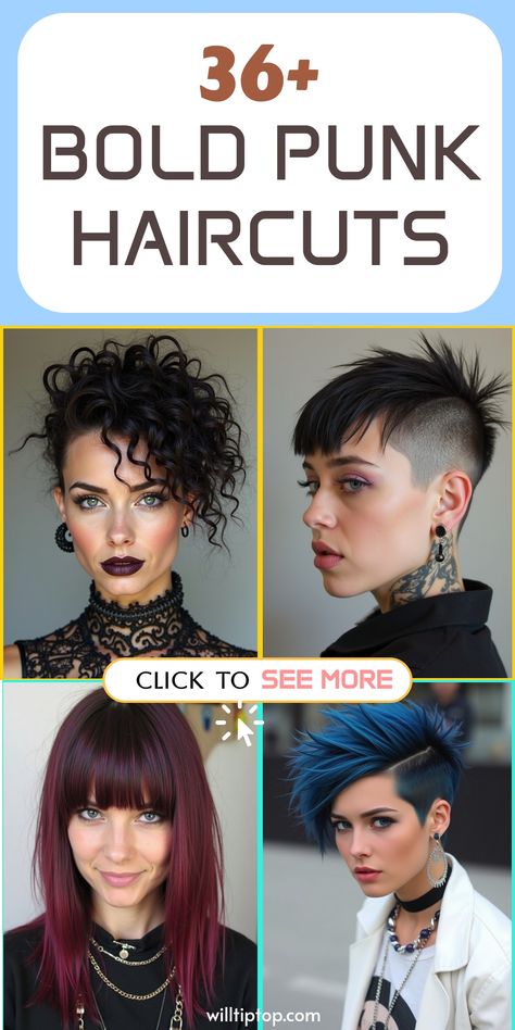 Discover a bold new look with punk haircuts that exude rebellion and attitude! Whether you're into edgy Mohawks or vibrant colored spikes, these styles are ideal for those who love to express their individuality. Embrace the punk rock spirit with hair that reflects your fierce soul. Stand out from the crowd and let your personality shine through with these daring hairstyles. Mohawk Women Long, Womens Mohawk, Mohawk For Women, Short Deathhawk, Punk Haircuts For Women, Mohawk Women, Punk Haircuts, Bob With Shaved Side, Pixie Mohawk