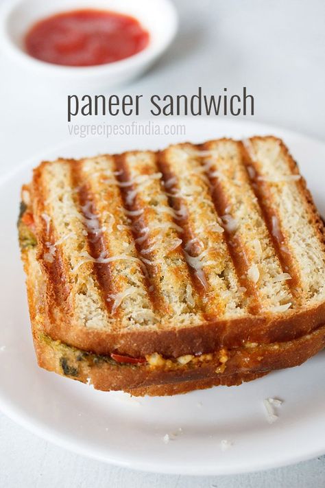 Paneer Sandwich Recipe, Sandwich Recipes Indian, Paneer Sandwich, Paneer Bhurji, Grilled Paneer, Easy Sandwich Recipes, Vegetarian Foods, Tandoori Masala, Breakfast Recipes Indian