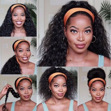 The headband wigs are a combination of wig and headband attached to the front, the hair is sewn onto the soft wig cap. They are also called null lace wigs or half wigs because they start about halfway through your forehead while your natural hair is in front. The headbands come with adjustable straps at […] Headband Wigs For Black Women, Long Human Hair Wigs, Hair Care Oil, Virgin Hair Wigs, Headband Wig, Curly Human Hair Wig, Beautiful Wigs, Hair Ponytail, Wig Human Hair