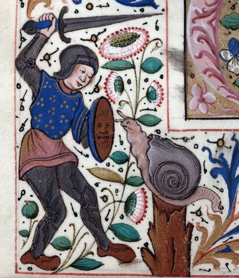 weird medieval guys on Twitter: "fighting a snail, france, 15th century https://t.co/2SjAhyIYwX" / Twitter Montpellier, 15th Century