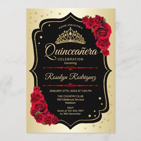 Quinceanera - Gold Black Red Invitation - tap/click to personalize and buy #Invitation #quinceanera, #15th #birthday, #tiara #princess Black Red Invitation, Budget Quinceanera, Red Invitation, Invitations Quinceanera, Princess Birthday Invitations, Birthday Tiara, Quinceanera Themes, Blue Invitation, Invitation Flyer