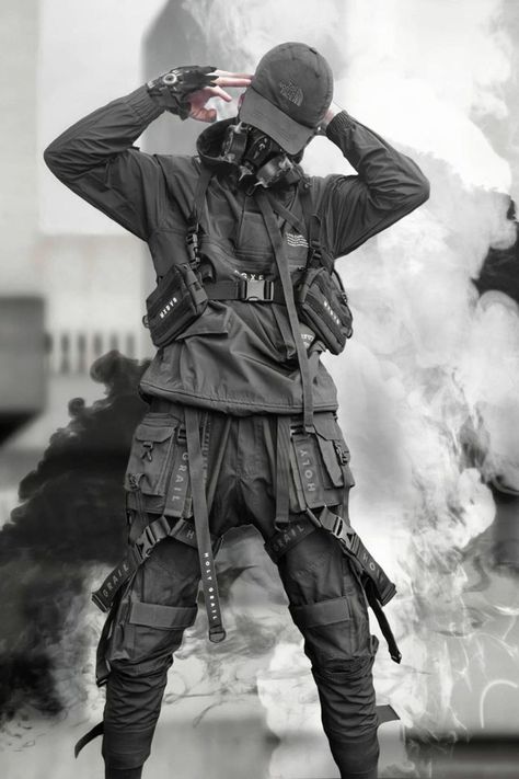 Techwear Long Coat, Warcore Outfits Men, Tech Wear Men, Techwear Aesthetic, Cyberpunk Outfit, Urban Clothes, Cyberpunk Clothing, Techwear Jacket, Techwear Streetwear