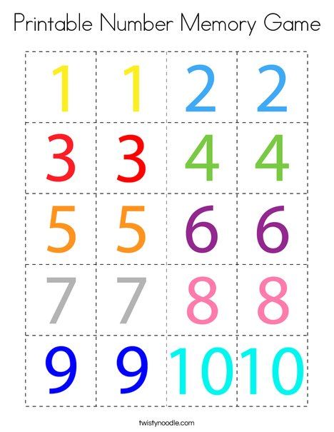 Printable Number Memory Game Coloring Page - Twisty Noodle Number Memory Game, Color Memory Game, Number Memory Game Free Printable, Number Matching Printable Free, Missing Numbers 1-20, Memory Games For Kids Printable, Number Games For Preschool, Preschool Number Matching, Number Games Preschool