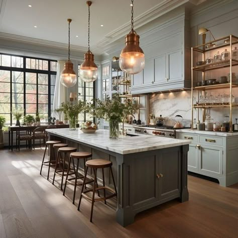 Modern White Farmhouse Kitchens - Rustic Charm Meets Modern Functionality Neutral Interior Design Kitchen, Aesthetic Big Kitchen, Realistic Kitchen Ideas, Big Kitchen Aesthetic, Kitchen Ideas Island, Incredible Kitchens, Modern Victorian Kitchen, Big Kitchen Ideas, Nice Kitchens