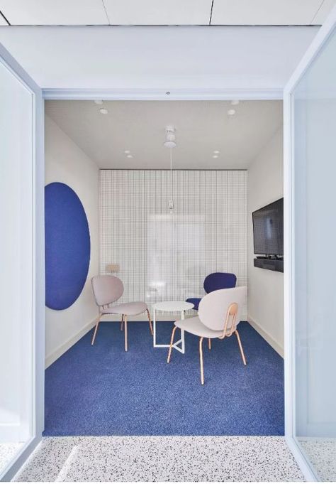 Small Meeting Room, Breakout Space, Creative Office Space, Office Meeting Room, Blue Office, Smart Office, Recessed Downlight, Office Space Design, Software Company