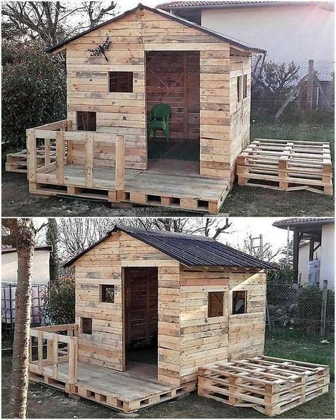 Diy Storage Shed Plans, Garden Shed Diy, Pallet Playhouse, Pallet Building, Diy Storage Shed, Pallet Shed, Build A Playhouse, Pallet House, A Small House