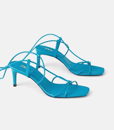 Zara's New Blue Collection Shoes are Perfect for Weddings | Who What Wear UK Zara Blue Sandals For Party, Zara Heels With 4-inch Heel For Summer, Zara Blue Open Toe Heels, Zara Summer Heels With 4-inch Heel, Blue Open Heel Zara Heels, Zara Leather, Mid Heel Shoes, Blue Heels, Blue Sandals