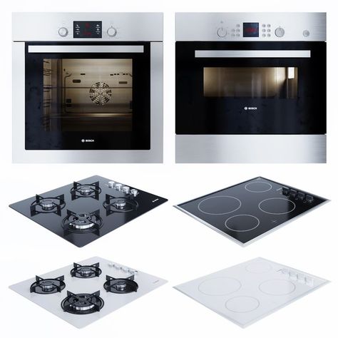 Set of kitchen appliances Bosch. Oven Bosch HBA43T350 Microwave oven Bosch HBC84H501 Hob Bosch POH6C6B11O black / white Hob Bosch PKF645CA1E black / white #3dmodel #Bosch #Built-In Appliances #hob #microwave #oven Bosch Oven, White Kitchen Appliances, Black White Kitchen, Industrial Design Furniture, Microwave Oven, 3d Modeling, Kitchen Stuff, Design Product, 3ds Max