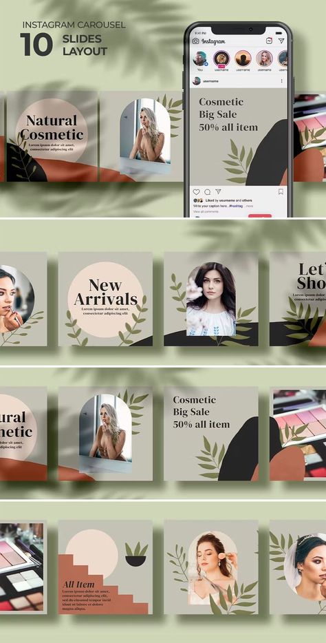 Natural Cosmetic Instagram Carousel Template PSD Instagram Carousel Design, Instagram Carousel Template, Makeup Remover Recipe, Carousel Template, Ig Design, Tips And Trick, Instagram Carousel, Instagram Layout, 5 Image