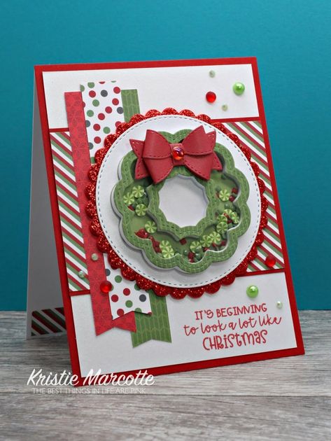 Queen & Company – North Pole kit – 26 cards 1 kit – Kristie Marcotte Christmas Shaker Cards, Queen And Company, Company Card, Embossing Cards, Company Christmas Cards, Wreath Cards, Homemade Holiday Cards, Kristie Marcotte, Shaker Boxes