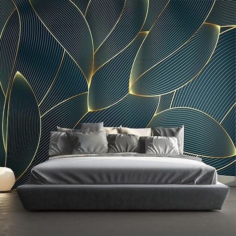 Maximalist Wallpaper Accent Wall, Bedroom Wall Pattern Ideas, Wall Paint Designs Patterns, Peacock Wall Mural, Wallpaper Bedroom Feature Wall Modern, Art Deco Style Bedroom, Wallpaper Master Bedrooms Decor, 3d Wallpaper For Walls Bedroom, Minimal Wall Mural