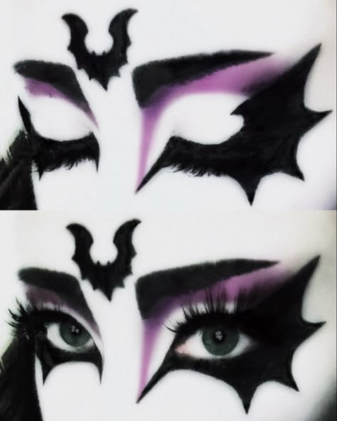 Goth Blush Makeup, Purple Goth Eye Makeup, Black And Purple Goth Makeup, Purple Trad Goth Makeup, Bat Inspired Makeup, Black And White Goth Makeup, Goth Makeup Inspo Drawing, Pink Trad Goth Makeup, Elissabat Makeup