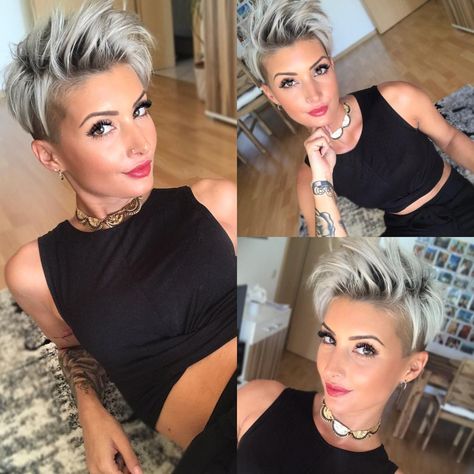 Spiky Gray Pixie With Undercut Blond Cenușiu, Gray Pixie, Short Spiky Haircuts, Short Shag Hairstyles, Bob Hairstyles For Fine Hair, Short Layered Haircuts, Long Pixie, Best Short Haircuts, Short Hairstyle