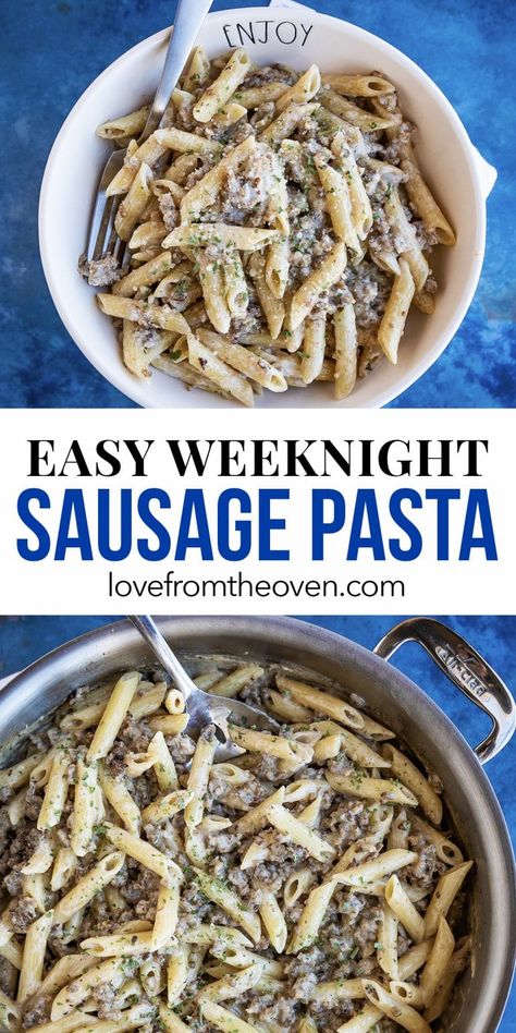 Easy Sausage Pasta Recipe. #sausage #pasta #penne #easydinner #dinnerrecipe #familydinner #easyrecipes #quickdinner #fastdinnerrecipes #dinner Sausage Pasta Recipes Easy, Smoked Sausage Recipes Pasta, One Pan Sausage, Sausage Pasta Recipe, Pork Sausage Recipes, Sausage Recipes For Dinner, Night Dinner Recipes, Love From The Oven, Sausage Pasta Recipes