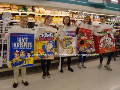 Cereal Box Costume Cereal Box Costume, Cereal Costumes Halloween, Cereal Decorations, Diy Cereal Costume, Box Halloween Costumes, Bowl Of Cereal Costume, Cereal Costume Ideas, Cereal Halloween Costumes Diy, Cereal Halloween Costume