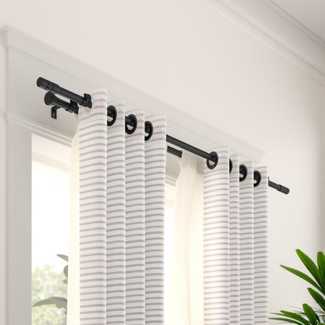 White Curtain Rod, Curtain Rods And Hardware, Black Curtain Rods, Curtains Pictures, Double Curtain Rod, Curtain Rod Hardware, Double Rod Curtains, Double Curtains, Cool Curtains