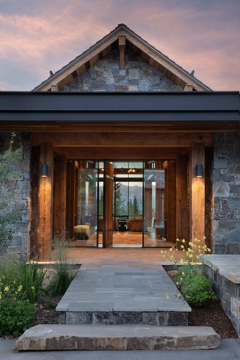 TRAVERTINE RANCH - Locati Architects & Interiors | Bozeman, Big Sky Architects Locati Architects, Modern Cabin House, Mountain Modern Home, House Front Porch, Montana Homes, Cabinet Door Styles, Modern Mountain Home, Bozeman Montana, Mountain Modern