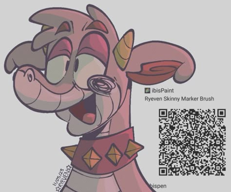 Pink Dragon smiling with mouth opening, it is wearing a spike collar.
IbisPaint QR Code on the right hand side. Pens Ibispaint, Sketch Brush Ibispaint Code, Ibis Pens, Ibispaint Brush, Ibispaint Brushes, Brush Codes, Ibis Brushes, Paint Brush Drawing, Brush Code