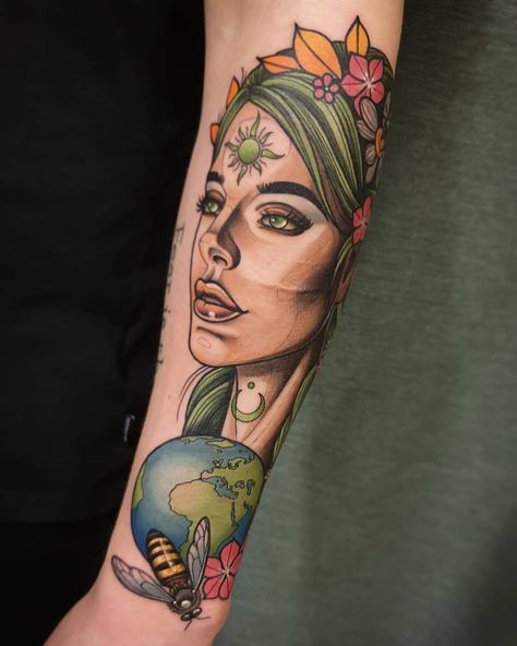 Mother Earth Gaia Tattoo, Gaia Tattoo Ideas, Tattoo Ideas Earth Nature, Gaia Tattoo Mother Earth, Mother Earth Tattoo Divine Feminine, Earth Goddess Tattoo Divine Feminine, Mother Earth Tattoo Color, Earth Goddess Tattoo, Gaia Tattoo