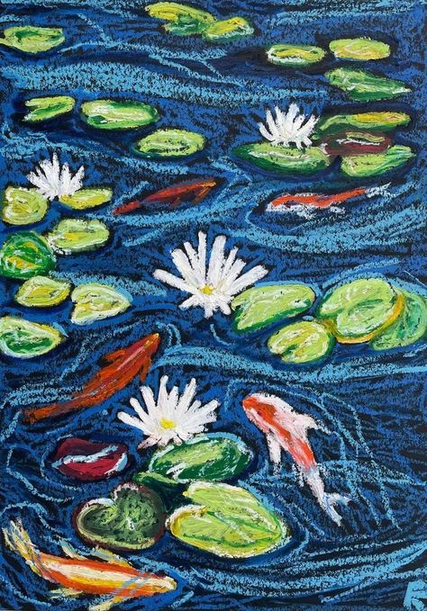 Wall Art 2022, Koi Fish Painting, Feng Shui Art, Koi Fish Drawing, Fish Drawing, Fish Artwork, Animals And Birds, Drawing On Paper, Oil Pastel Art