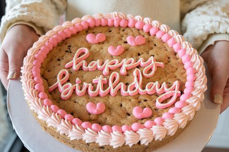 19th Birthday Cookie Cake, Trendy Cookie Cake, Pink Cookie Cake Birthday, Birthday Cookie Cakes Decorated, Birthday Cake Cookie Cake, Cookie Cake Inspo Birthday, 20th Birthday Cookie Cake, Cookie Cake 21st Birthday, Cookie Cake For Birthday