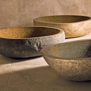 Pebble Vessel – Stone Forest Organic Bathroom, Romantic Bathrooms, Stone Vessel Sinks, Turkish Tiles, Gorgeous Tile, Stone Bathroom, Stone Basin, Sukabumi, Stone Sink