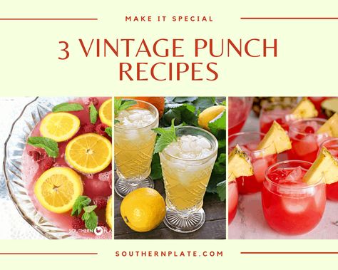 Never underestimate the dazzle of a special punch. These three vintage punch recipes are family favorites that I reach for time and again. Cooking Black Eyed Peas, 1960s Food, Alcoholic Punch Recipes, Hoppin John, Party Punch Recipes, Alcoholic Punch, Southern Plate, Book Scrapbook, Boozy Desserts