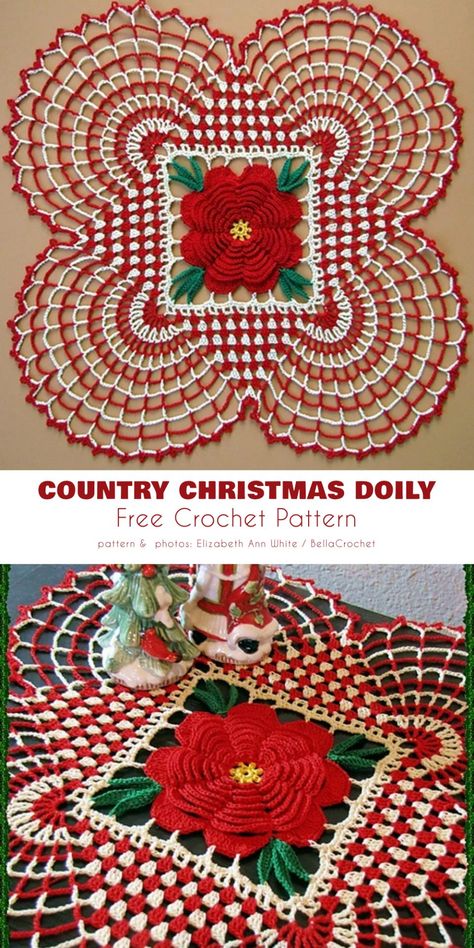 Christmas Doily Free Crochet Patterns - Your Crochet Crochet Christmas Doily Pattern, Crochet Christmas Tablecloth, Crochet Dollies Free Doily Patterns Christmas, Free Crochet Christmas Doily Patterns, Crochet Christmas Doilies, Crochet Christmas Centerpiece, Free Christmas Doily Patterns, Crochet Christmas Table Runners Patterns Free, Crochet Christmas Doily Free Pattern