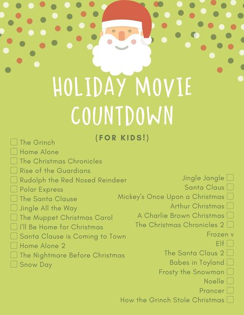 The ultimate list of must watch Christmas movies for kids and adults to countdown the days until Christmas Eve! Christmas Movie Countdown List, Toddler Christmas Movies, 25 Days Of Christmas Movies List, Kids Christmas Movies List, Christmas Movies List Kids, Christmas Shows For Kids, Holiday Movies List, Christmas Eve Movie, Christmas Movies For Kids